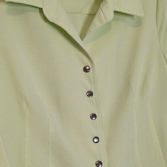 CHRISTOPHER & BANKS Lime Green Collared Blouse; Snaps; 3/4 Sleeves; Size S - Picture 2 of 6